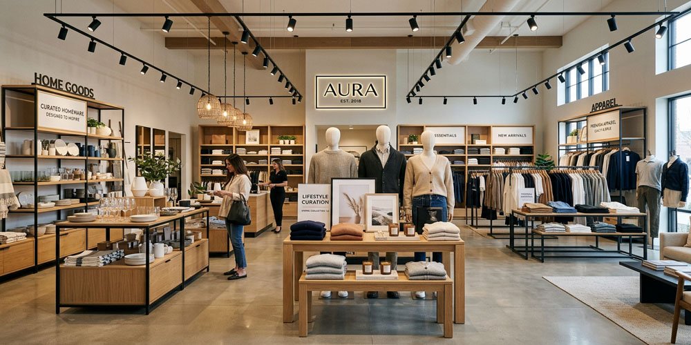 visual merchandising elements including signage lighting and retail fixtures