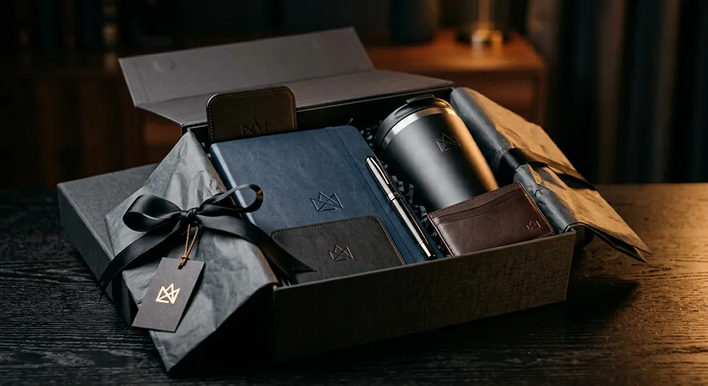 Corporate Gift Ideas for Global Retail Brands 2 Corporate gifts for clients with luxury notebooks, drinkware, and premium gift boxes