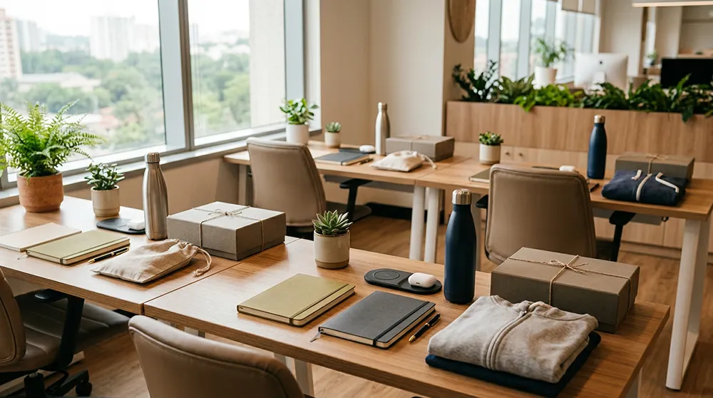 Corporate Gift Ideas for Global Retail Brands 4 Corporate gifts for employees with welcome kits, notebooks, drinkware, and branded accessories