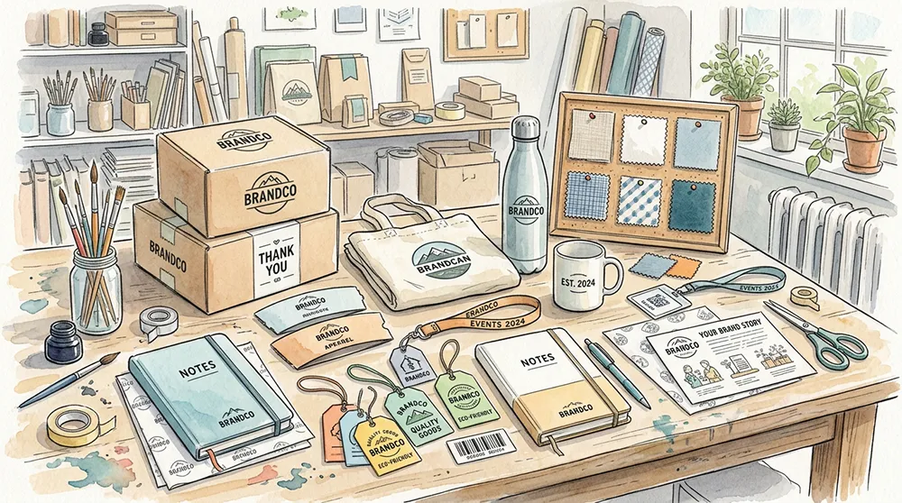 How to Choose the Right Promotional Merchandise Supplier 5 Custom branded merchandise supplier reviewing packaging, labels, and promotional samples