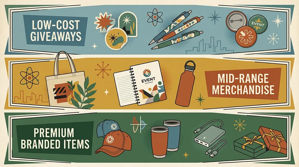 20 Best Promotional Merchandise Ideas for Events 5 Event merchandise ideas arranged by budget tiers for conferences and trade shows