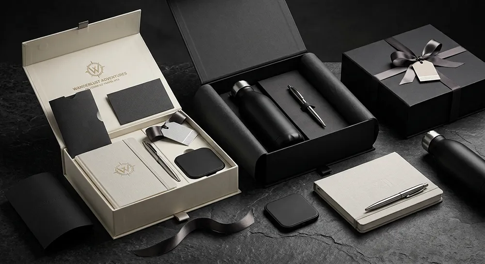 Corporate Gift Ideas for Global Retail Brands 6 Premium corporate gifts with luxury gift boxes branded inserts and elegant packaging