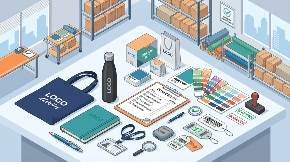 How to Choose the Right Promotional Merchandise Supplier 1 Promotional products supplier checking samples, packaging, and branded merchandise quality